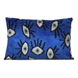 VELVET IKAT PILLOW COVER BLUE BLACK EYES Q6